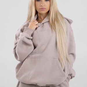 Comfrt Oversized Signature Taupe Hoodie with Embroidered Logo